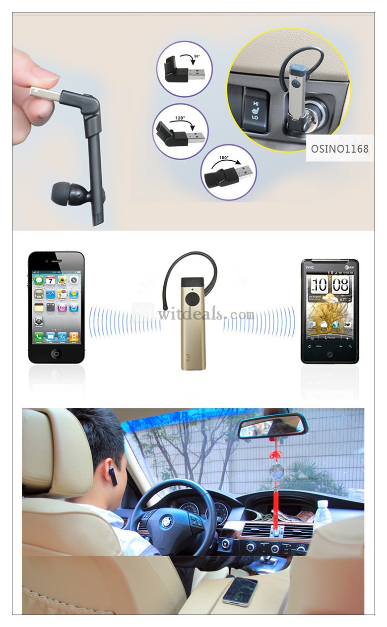 bluetooth ヘッドセット 通話 車載 汎用ブルートゥース イヤホン 車用 ワイヤレス イヤホン iphone5S/iphone5C/iPad2/ipad3/サムソン/ソニーなど対応可