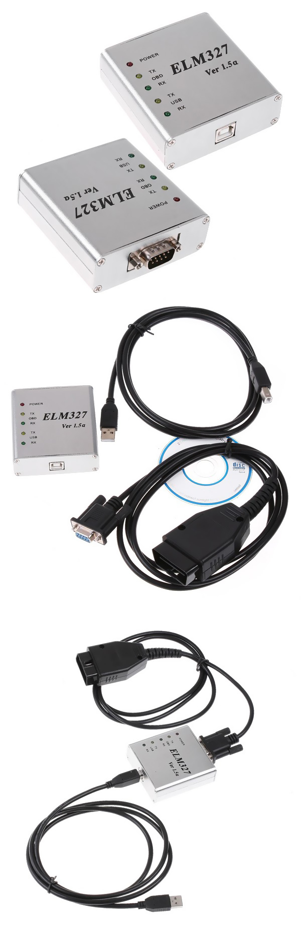 OBD2 スキャナー車診断用 ELM327 USB 白銀