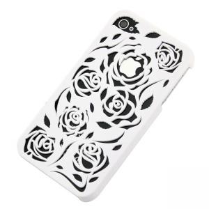 iPhone 4／4S花柄の透かし彫りケース/カバー エコPVC　ホワイト