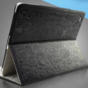 PU iPad mini専用フェイクレザーケース　iPad miniカバー　ブラック