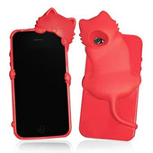kiki伏し猫 耳付き Apple iPhone 4／4S携帯保護ケース/カバー レッド
